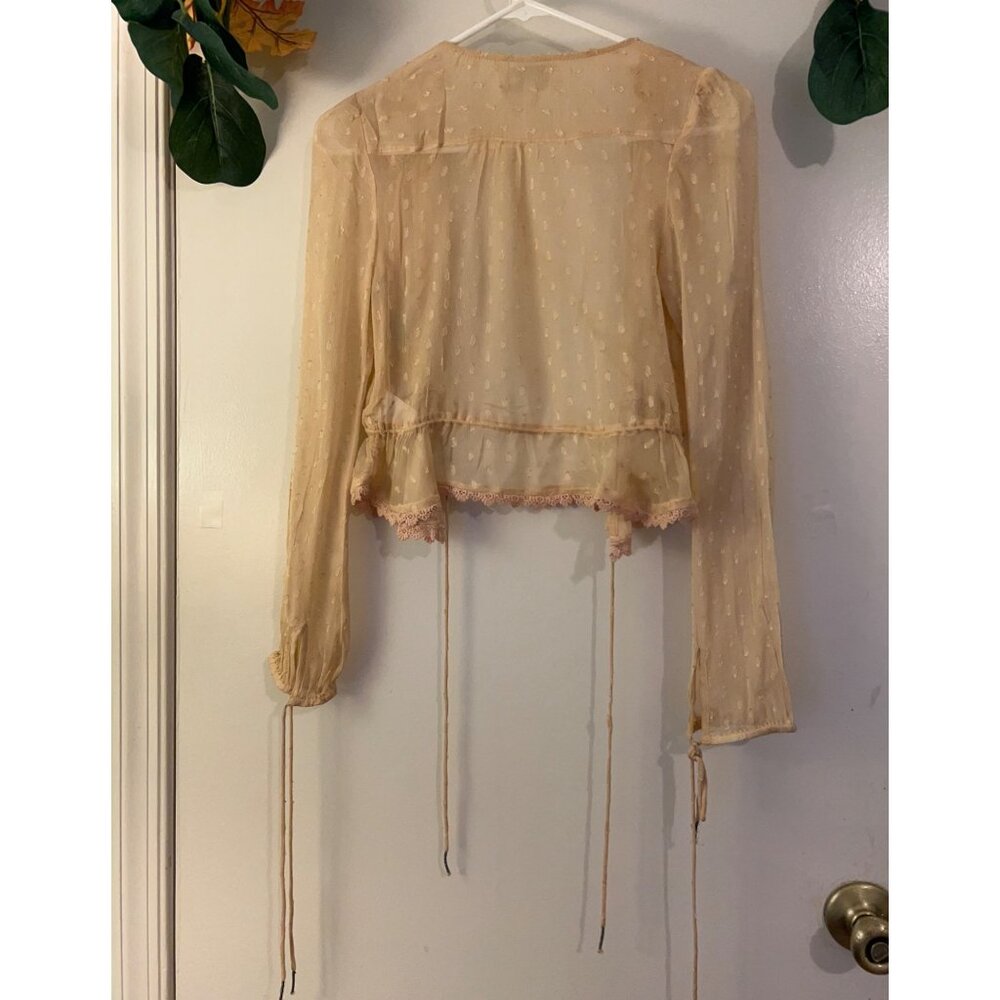 Rahi Cali Sheer Peasant Top Womens 100% VISCOSE Size XS Boho Lace Trim Blouse Ro - Picture 5 of 13